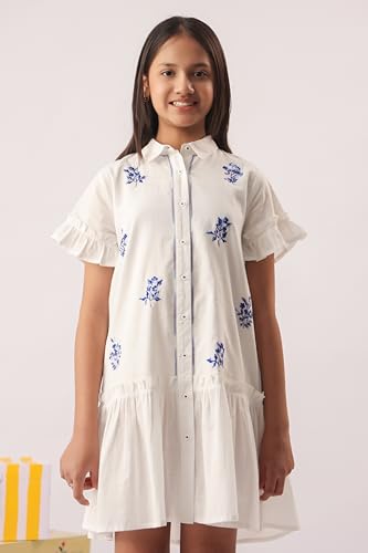 Image of Kids Girls Printed Embroidered Fusion Dress | Handmade Crafted Designer Ethnic Wear | 100% Cotton