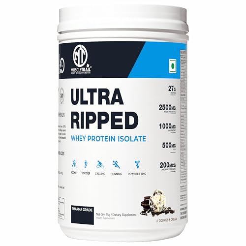 Image of MuscleTrail Pharma Grade Ultra Ripped Whey Protein Isolate - Premium Protein for Men & Women - 27g Protein - Supports Muscle Growth, Strength & Recovery - L-Carnitine (1Kg,Dutch Chocolate)