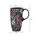 DUSVALLY Ceramic Coffee Mug Gift for Home & Office, 17oz. Porcelain Latte Travel Cup with Lid and Color Box, Blue Flower Art Tea Mug with Handle, 6.5