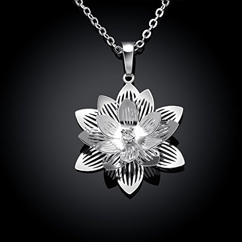 Greendou Fashion Jewelry 925 Sterling Silver Plated Cz Crystal Lotus Flower Pendant Necklace #TOP3