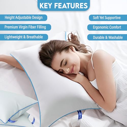 Image of ROMA PUF Stardust Virgin Microfiber Pillow, Height Adjustable, Orthopedic, Toxin-Free, Soft & Supportive for Neck Back Shoulder Cervical Side Sleeping, Pack of 2 (24x16 Inch)(Bag Included)
