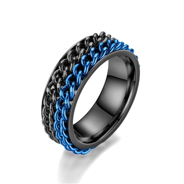 instaZONE Mens Spinner Ring for Anxiety Relief - 8mm Stainless Steel Blue and Black Fidget Anxiety Ring Inlay Curb Chain - Size 18 (B0C879DCN3) Amazon Price History, Amazon Price Tracker