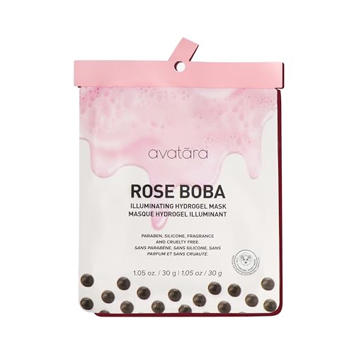 Avatara Rose Boba Hydrogel Mask, Cooling Facial Mask, 2-Piece Glow-Enhancing, Hydrating, Balancing Skin Care Mask with Niacinamide & Rose Extract, 30 g, 1-Pack