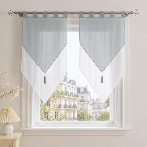 Yujiao Mao Rideau Brise Bise Court, Voilage Semi-Transparent à Double Couche avec Frange Décorative, à Passants pour Tringle, Cuisine et Petite Fenêtre, L...