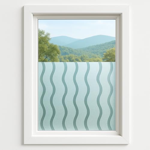 ForenTex Vinilo para Cristales de Ventana 90 x 200CM, Protección Solar UV y Privacidad Parcial, Autoestático, Extraíble, Patrón Ondas, Fácil de Instalar, Ideal para Hogar, Oficina