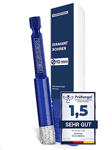 WERKSTEIN® Fliesenbohrer mit Diamantbohrkronen [10mm] - Diamantbohrer für Fliesen & Feinsteinzeug - Robuster Fliesenbohrer mit Sechskantschaft - Bohrer für Granit, Keramik & Naturstein