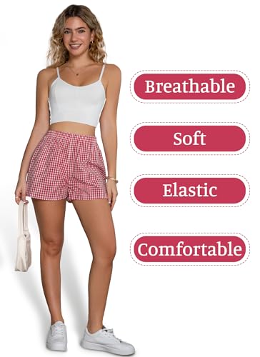 Hialegion Pantalon de Pyjama pour Femme Coton Doux Pantalon de Pyjama pour Femme Boxer Short d'été Short Décontracté Chèque Rose XL – vue 6