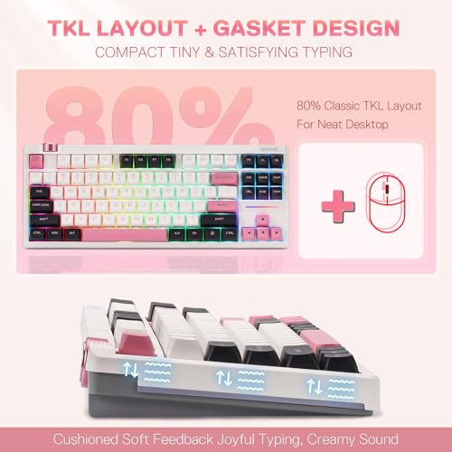 Image of Redragon K729 80% Wired Gasket RGB Gaming Keyboard, 87 Keys TKL Mechanical Keyboard w /Knob Control, Mix-Color PBT Keycaps, Hot-Swap South-Facing Socket & 5-Layer Dampener, Custom Linear Switch