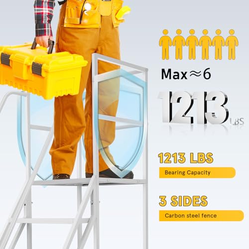 Image of 6 Step Rolling Ladder with Wheels, 1200LBS Capacity Industrial & Warehouse Rolling Stairs, Non-Slip Rolling Steps with Stair Edge Protector, Easy to Move Rolling Steps for Goods Shelves, 23.5 inchx51 inch