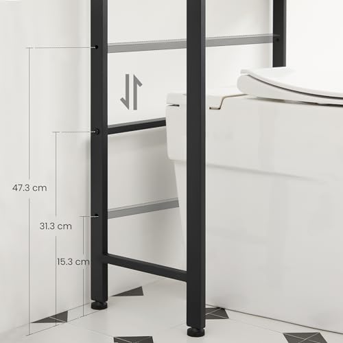 VASAGLE Toilettenregal, 3 Ebenen, Badezimmerregal, platzsparend, einfach zu montieren, für Waschküche, industrieller Stil, rustikales Braun und Schwarz, BTS002B01