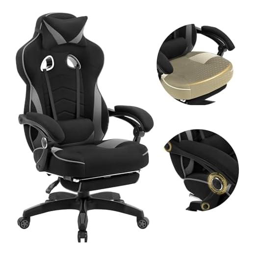 WOLTU Silla Gaming en Tela Transpirable, Ergonómica Silla Gamer con Reposapiés, Sillón Giratorio Videojuegos, Silla Oficina con Asiento Ancho y Cómodo para Personas Grandes, Negro+Gris