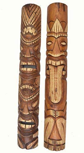 Interlifestyle 2 Pièce Tiki Masques Muraux Aspect en Bois Dans Tiki Hawaii Style En 100cm Longueur Masque Mural Cover
