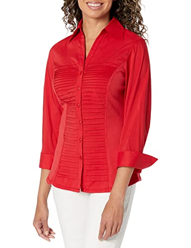 Zac & Rachel womens 3-4 Sleeve Cuff Sleeve Button Down Top With Ribbed Knit Inserts for a Comfortable Fit Blouse, Tango Red, Medium US