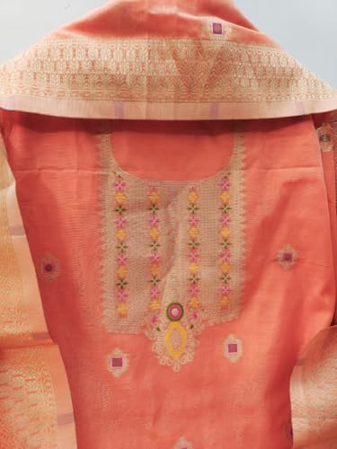 Image of Chanderi Suit Vol 5 | Pure Chanderi Banarasi Silk (3m) | Soft Cotton Bottom (2.5m) | Woven Chanderi Banarasi Silk Dupatta (2.3m) with Tassels, Unstitched Material, Fits up to 60 inch, Length 48