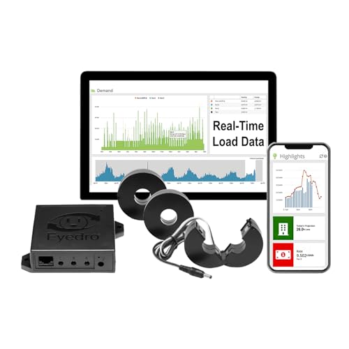 Eyedro 3-Phase Commercial & Industrial Energy Meter - Real-Time kWh/W/A/V/PF/$ Data - Solar & Net Metering - WiFi (2.4 GHz) & Ethernet - Up to 600V - 3×200A Sensor - Made in North America