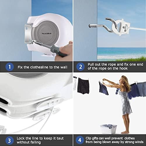 Retractable Clothes Line - Adjustable Double Reel Washing Lines, Wall-Mounted Portable Easy Installation Washing Lines, Clothes Dryer in Bathroom, Laundry, Patio, Balcony Indoor, Outdoor (Round, 15X2)