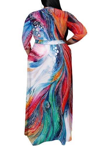Image of SUZONANA Plus Size Maxi Dresses for Curcy Women Casual Loose 3 /4 Sleeve Long Dress with Belt