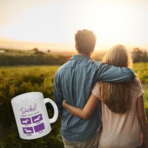 Dackel Liebe - Dackel Glas Tasse Humorvoller Glas Tasse mit Dackel Silhouette - Sitz Platz Komm Bleib Positionen und viel Liebe für Tierfreunde