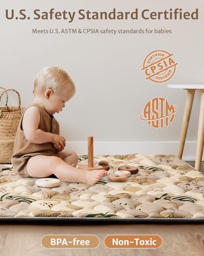 Blissful Diary Baby Play Mats for Floor, 50x50 Playpen Mat, Thick Cushioning Padding Foam Playmat for Baby and Toddlers Infants, Non-Slip & Machine Washable, Earth Tones Design — view 6