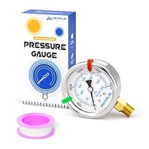 MEANLIN MEASURE 05000Psi Stainless Steel Liquid Filled Pressure Gauge, 1/4" NPT 2.5" Luminous Dial, Glycerin Filled for WOG Water Oil Air Lower Mount with 2PCS Snaps