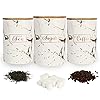 White Kitchen Ceramic Canister Sets - Airtight Set of 3 Coffee Sugar Tea Storage Containers Pots Jars with Bamboo Lid for Farmhouse Kitchen Counter,1178ML(39.83OZ)