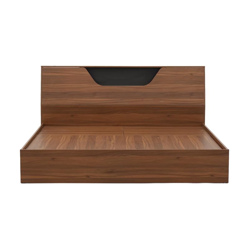 Image of Royaloak Zen Queen Bed with Storage, Engineered Wood with Melamine Finish, Slanting Headboard, Modern Durable Bed Frame
