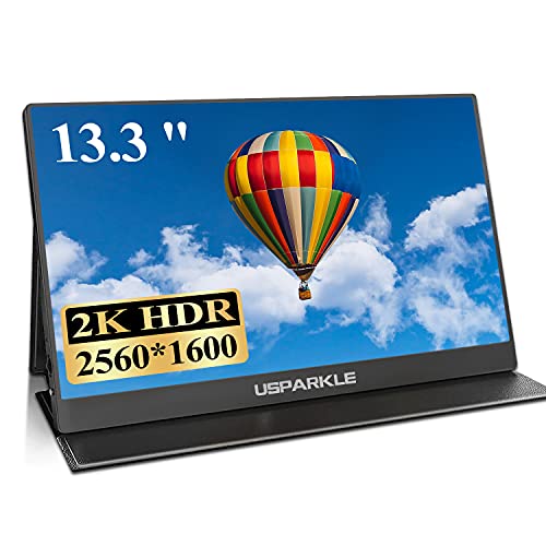 Usparkle 13.3 Inch Portable Monitor, 2K HDMI USB C Display 2560x1600 100% sRGB Screen IPS LCD Travel Monitor with Smart Case & Speakers, for PC Phone PS4 Xbox Switch
