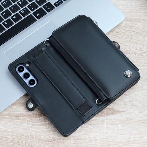 Étui pour Samsung Galaxy Z Fold 5 étui à bandoulière cuir noir avec porte-carte