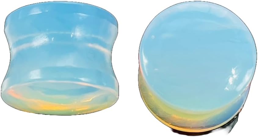Uni Craft Opalite Stone Double Flared Round Shape Ear Plugs Gauges Pair Sizes 3mm (8g) to 54mm (2-1/8 in)