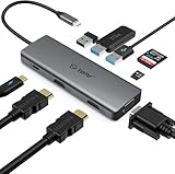 TOTU Docking Station, USB C Hub, 9 in 1 Triple Display Docking Station with Collage Display Mode, Dual 4K HDMI, VGA, 100W PD, 3 USB 3.0 and TF/SD Card Reader for MacBook Pro Air and Type-C Laptops