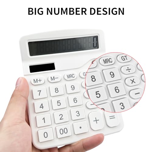 Newaner Taschenrechner, Tischrechner mit 12-Stelligem Großem LCD-Display, Mini Taschenrechner Standard Funktion für Büro, Zuhause und Schule, Tischtaschenrechner mit Großem Tasten, Weiß