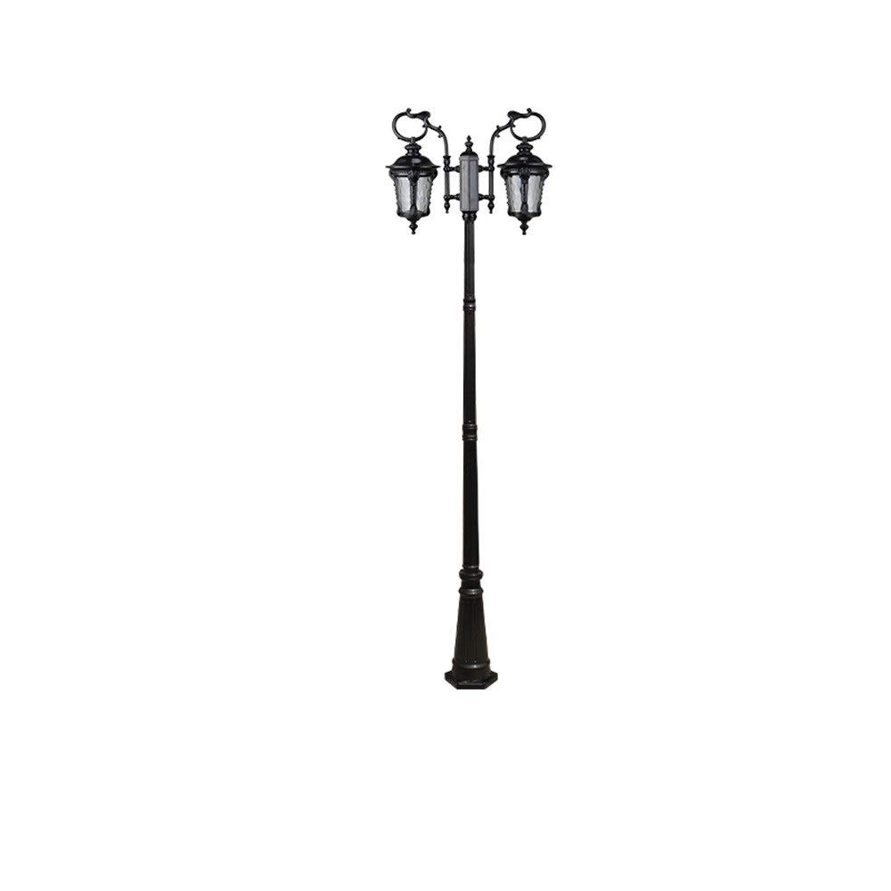 2 luci, palo Alto, Lanterna in Vetro E27 IP54 Impermeabile, lampione da Esterno per vialetti, Lampada a Colonna in Alluminio pressofuso Stile retrò Europeo, Illuminazione,Black_Height 2.95m