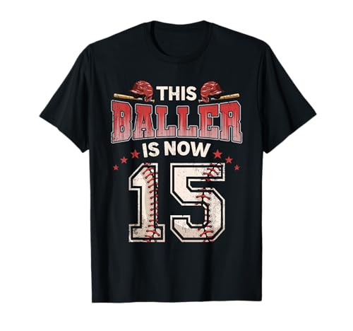 15th Birthday Baseball Boy 15 Year Old Baseball Player Kids Camiseta