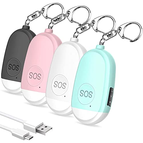Lnfxkvva Safe Sound - Paquete de 4 alarmas personales de seguridad de 130 dB con luces LED para mujeres, niños, ancianos