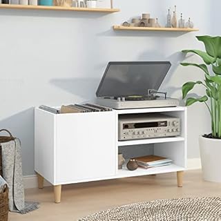 Iiaky Armoire à disques Blanc 84,5x38x48 cm Bois d’ingénierie,Chaine HiFi avec Platine Vinyle,Player Boite,Rangement Disque Vinyle - Les Beatles, Paul McCartney, John Lennon, RIngo Starr, George Harrison