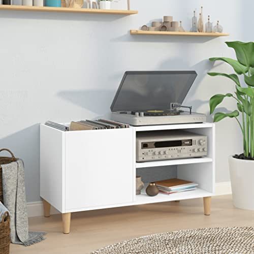 Iiaky Armoire à disques Blanc 84,5x38x48 cm Bois d'ingénierie,Chaine HiFi avec Platine Vinyle,Player Boite,Rangement Disque Vinyle