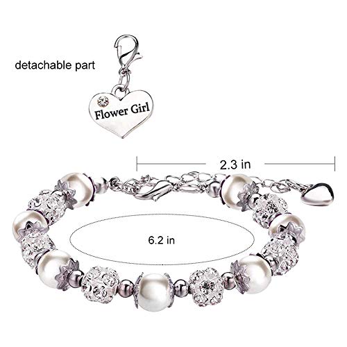 Flower Girl Bracelet Wedding Party Charm Heart Pendant Rhinestone Crystal Balls Faux Pearls Gift Jewelry #TOP3