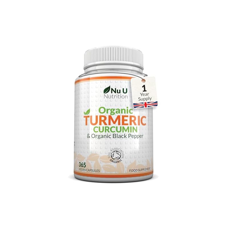 Organic Turmeric and Black Pepper Capsules 600mg - 365 Vegan Capsules 1 Year Supply - Soil Association Certified - High Strength Tumeric Curcumin Supplement - Made in The UK