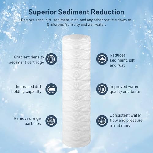 Whole House Water Filter Cartridge Replacement for Well Water, 5 Micron Water Filter 10\" x 2.5\" String Wound Sediment Water Filter Compatible with AP110, WFPFC4002, CFS110 & 10 inch RO Unit - 6 Pack