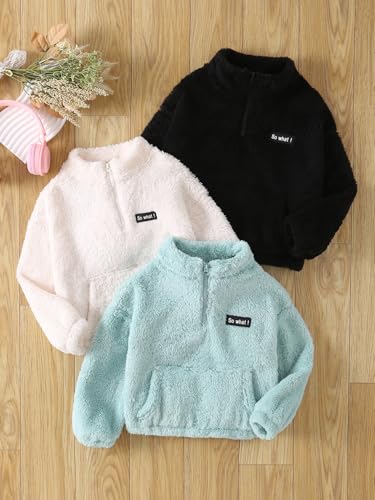 Image of Girls Sweatshirts Quarter-zip Sherpa Fleece Pullover Fuzzy Jacket | 3 Pack,Long Sleeve Half Zip Up Clothes,Soft Cozy Outerwear,Warm Fall Winter Clothing,Cute Kangaroo Pocket,Kids Teen 3-14Y