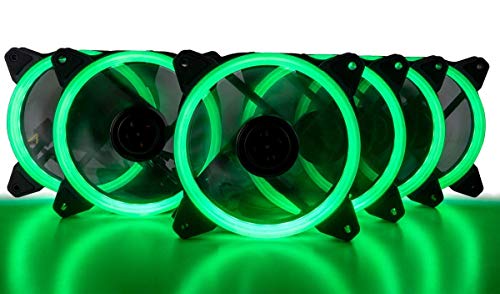 CUK 6-Pack Green Halo Ring 120mm LED Vibrant Color Computer Case Fan for CPU Coolers and Radiators - High Airflow 45 CFM & Anti-Vibration Pads CUK 6-Pack Green Halo Ring 120mm LED Vibrant Color Computer Case Fan for CPU Coolers and Radiators - High Airflow 45 CFM & Anti-Vibration Pads