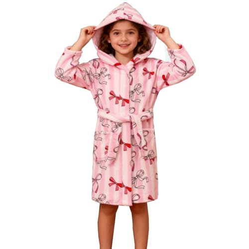 Image of Kids Bathrobe Hooded Plush Fleece Robe for Girls Boys