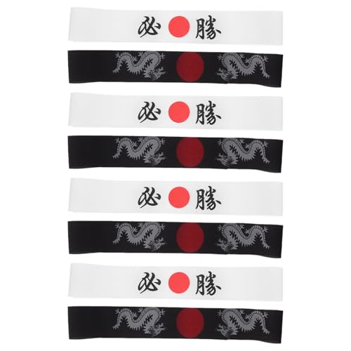 RUNROTOO 8 st japanska sushikock-huvudband - traditionell Hachimaki för karate, ninja och samurajdräkter - Bushido-knythuvudband för halloween, kampsport och fitness, män och kvinnor