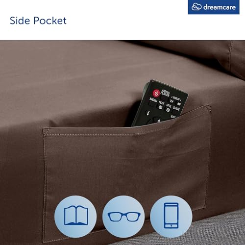 Image of DREAMCARE California King Sheet Sets - 4 pcs Breathable Cooling Sheets - up to 15 inch Deep California King Sheets with Side Pockets - Extra Soft 100% Brushed Hypoallergenic Hotel Luxury - Mocha Brown