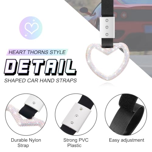 Image of Fabbay Bling Car Accessories Bling Heart Handle Ring Car Accessory for Women Hearts Hand Strap Drift Charm Rear Bumper Warning Ring Decor for Auto Interior Exterior Decoration(Colorful,Heart Style)