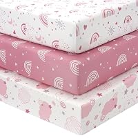 FIEMOL Baby Spannbettlaken 70x140 cm Kinderbett Spannbetttuch, 3er-Pack Mikrofaser Bettlaken Für Babybett, Ultrasanft & Seidigglatt Kinderbettlaken Rosa Regenbogen