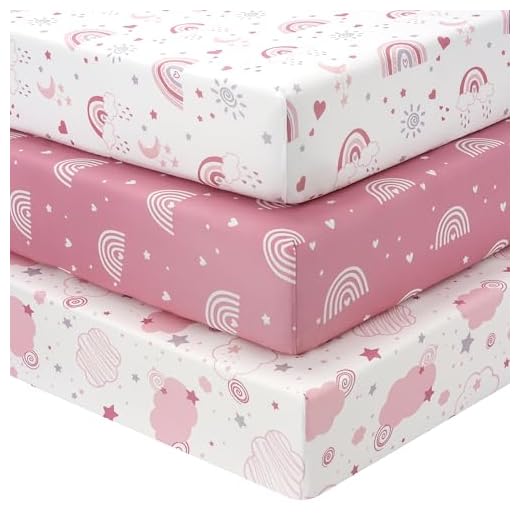 FIEMOL Baby Crib Sheets Girl, 3 Pack Toddler Bed Sheets Fitted for 52”x28” Standard Crib and Toddler Mattresses, Super Soft Microfiber Pink Rainbow
