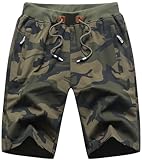 QPNGRP Mens Shorts Casual Drawstring Zipper Pockets Elastic Waist Camouflage Army 34