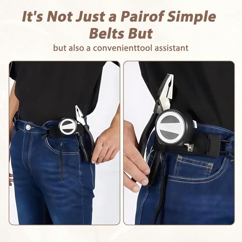 Image of figurine 2Pcs Buckle Less Belt for Men, Elastic Belt for Men, No Buckle Belt for Men, Adjustable Metal Hook Design, Secure Tool Retention for Outdoor Work, Professional Minimalist Accessories