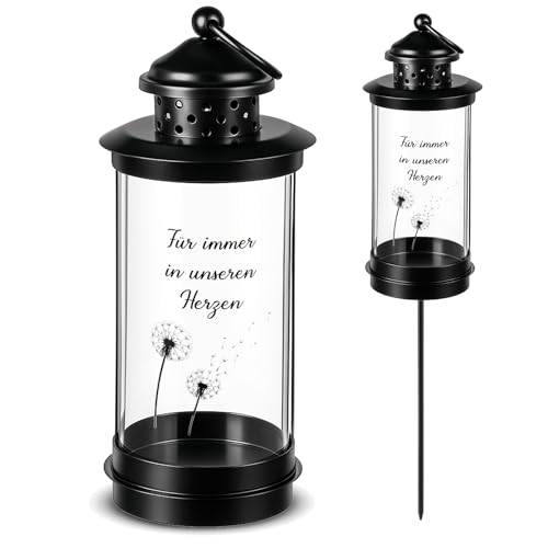 Nezyo Farol de Tumba con Estaca de Tierra Farol de Tumba de Cementerio Resistente a Intemperie con 2 Pegatinas Lámpara de Tumba Moderna para Decoración Tumbas(Löwenzahn,49,5cm)